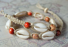 Load image into Gallery viewer, Hemp Necklace Natural with Cowrie Shells and Asian Wood Beads - sunnybeachjewelry
