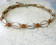 Load image into Gallery viewer, Hemp Necklace Natural with Cowrie Shells and Orange Beads - sunnybeachjewelry