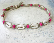 Load image into Gallery viewer, Hemp Necklace Natural with Cowrie Shells and Purple Beads - sunnybeachjewelry