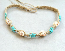Load image into Gallery viewer, Hemp Necklace Natural with Skulls and Blue Starfish - sunnybeachjewelry