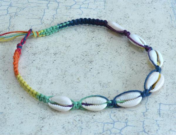 Rainbow Hemp Necklace with Cowrie Shells – Handmade Beach Jewelry | sunnybeachjewelry
