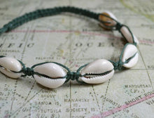 Load image into Gallery viewer, Hemp Necklace Sage Green with Cowrie Shells - sunnybeachjewelry