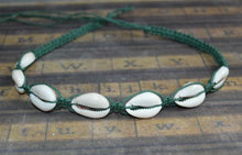 Load image into Gallery viewer, Hemp Necklace Sage Green with Cowrie Shells - sunnybeachjewelry
