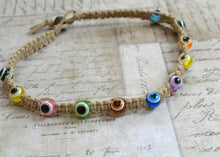 Load image into Gallery viewer, Hemp Necklace With Evil Eye Beads - sunnybeachjewelry