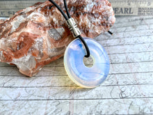 Load image into Gallery viewer, Leather Necklace With Opal Glass Donut