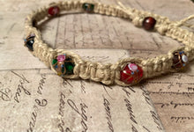 Load image into Gallery viewer, Thick Woven Hemp Necklace – Rustic Surfer Style with Glass Flower Beads