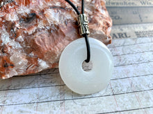 Load image into Gallery viewer, Leather Necklace With Snow Quartz Donut