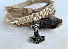 Load image into Gallery viewer, Viking Strength Necklace – Mjolnir Pendant on Tribal Hemp Cord