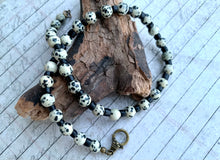 Load image into Gallery viewer, Dalmatian Jasper Necklace Real Stone Mens Primitive Jewelry, Men's Tribal Necklace, Rustic Choker for Men