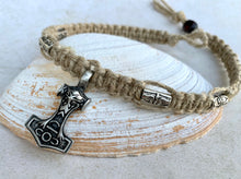 Load image into Gallery viewer, Viking Strength Necklace – Mjolnir Pendant on Tribal Hemp Cord