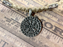 Load image into Gallery viewer, Viking Shield Pendant with Runes - Good Luck Charm -Rune-- Norse/Warrior/Protection/Amulet - Hemp Necklace