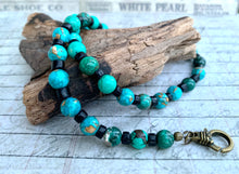 Load image into Gallery viewer, Magnesite Necklace Real Stone Mens Primitive Jewelry, Men's Tribal Necklace, Rustic Choker for Men