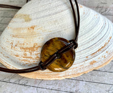 Load image into Gallery viewer, Leather Necklace With Tigereye Donut