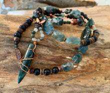 Load image into Gallery viewer, Jasper Tip Necklace Tree Agate Obsidian Primitive Jewelry, Tribal Necklace, Rustic Choker OOAK