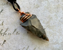 Load image into Gallery viewer, Arrowhead Leather Necklace Flint Real Stone, Primitive Jewelry, Men's Tribal Necklace