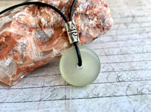 Load image into Gallery viewer, Leather Necklace With Sea Glass Donut