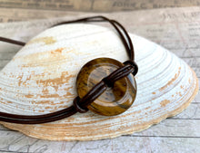 Load image into Gallery viewer, Leather Necklace With Tigereye Donut