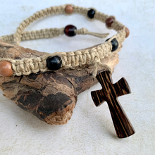 Load image into Gallery viewer, Thick Hemp Necklace with Wooden Beads – Surfer Style Choker