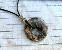 Load image into Gallery viewer, Leather Necklace With Rhodonite Donut