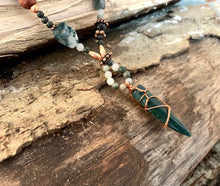 Load image into Gallery viewer, Jasper Tip Necklace Tree Agate Obsidian Primitive Jewelry, Tribal Necklace, Rustic Choker OOAK