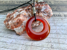 Load image into Gallery viewer, Leather Necklace With Red Agate Donut