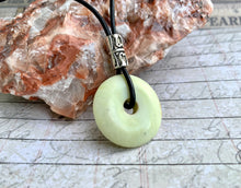 Load image into Gallery viewer, Leather Necklace With Green Serpentine Donut