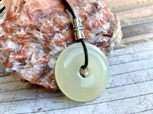 Load image into Gallery viewer, Leather Necklace With Green Serpentine Donut