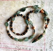 Load image into Gallery viewer, Jasper Tip Necklace Tree Agate Obsidian Primitive Jewelry, Tribal Necklace, Rustic Choker OOAK