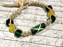 Load image into Gallery viewer, Handmade Hemp Bracelet with Jamaica Flag Beads