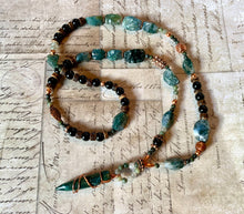 Load image into Gallery viewer, Jasper Tip Necklace Tree Agate Obsidian Primitive Jewelry, Tribal Necklace, Rustic Choker OOAK