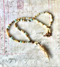 Load image into Gallery viewer, Antler Tip Necklace Amazonite Horn Primitive Jewelry, Tribal Necklace, Rustic Choker