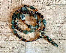 Load image into Gallery viewer, Jasper Tip Necklace Tree Agate Obsidian Primitive Jewelry, Tribal Necklace, Rustic Choker OOAK