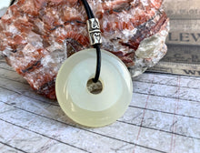 Load image into Gallery viewer, Leather Necklace With Green Serpentine Donut