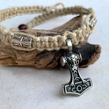 Load image into Gallery viewer, Viking Strength Necklace – Mjolnir Pendant on Tribal Hemp Cord