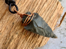 Load image into Gallery viewer, Arrowhead Leather Necklace Flint Real Stone, Primitive Jewelry, Men's Tribal Necklace