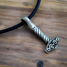 Load image into Gallery viewer, Thunder God Necklace – Pewter Thor’s Hammer & Leather Necklace