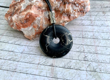 Load image into Gallery viewer, Leather Necklace With Blackstone Donut