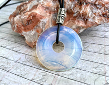Load image into Gallery viewer, Leather Necklace With Opal Glass Donut