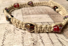 Load image into Gallery viewer, Thick Woven Hemp Necklace – Rustic Surfer Style with Glass Flower Beads