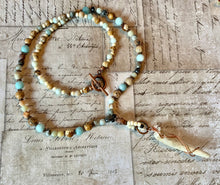Load image into Gallery viewer, Antler Tip Necklace Amazonite Horn Primitive Jewelry, Tribal Necklace, Rustic Choker
