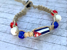 Load image into Gallery viewer, Handmade Hemp Bracelet with Cuba Flag Beads – Eco-Friendly Jewelry