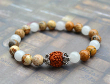 Load image into Gallery viewer, Jasper Snow Quartz Rudraksha Lord Shiva Eye Yoga Mala Bracelet - sunnybeachjewelry