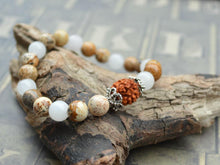 Load image into Gallery viewer, Jasper Snow Quartz Rudraksha Lord Shiva Eye Yoga Mala Bracelet - sunnybeachjewelry