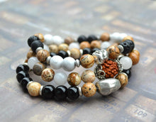 Load image into Gallery viewer, Jasper Snow Quartz Rudraksha Lord Shiva Eye Yoga Mala Bracelet - sunnybeachjewelry