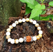 Load image into Gallery viewer, Jasper Snow Quartz Rudraksha Lord Shiva Eye Yoga Mala Bracelet - sunnybeachjewelry