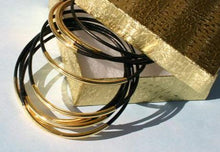 Load image into Gallery viewer, Leather Bangles Bracelets Black Gold Or Silver Metal Tubes - sunnybeachjewelry