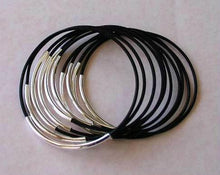 Load image into Gallery viewer, Leather Bangles Bracelets Black Gold Or Silver Metal Tubes - sunnybeachjewelry