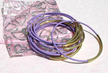 Load image into Gallery viewer, Leather Bangles Bracelets Lavender Gold Or Silver Metal Tubes - sunnybeachjewelry