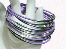 Load image into Gallery viewer, Leather Bangles Bracelets Lavender Gold Or Silver Metal Tubes - sunnybeachjewelry