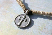 Load image into Gallery viewer, Leather Hemp Necklace With Round Pewter Cross - sunnybeachjewelry